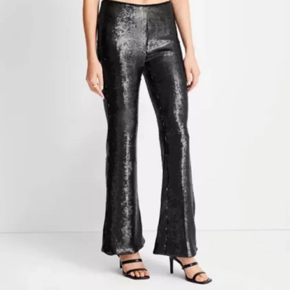 Future Collective Women's High Rise Sequin Full Length Flare Pants Size 16